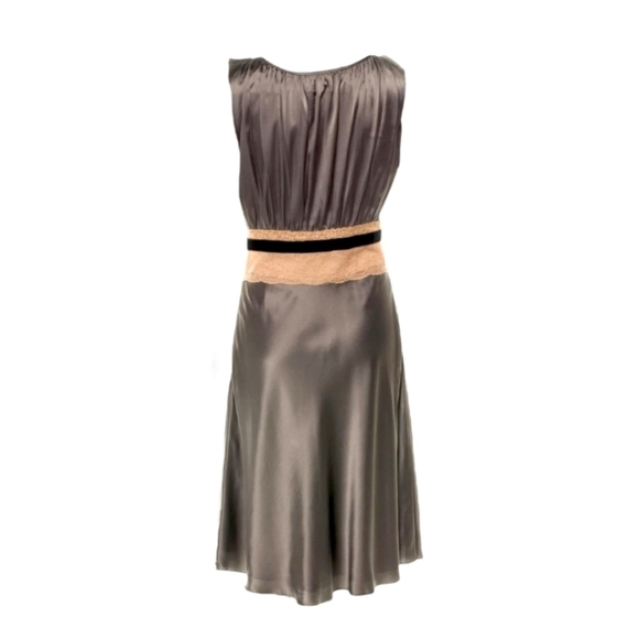 Miguelina Gray & Pink Silk Lace Boho Peasant Dress - Picture 3 of 10